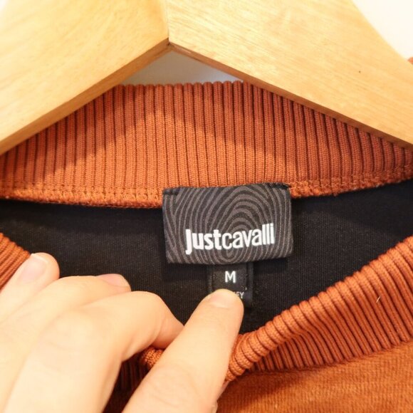 JUST CAVALLI womens sweatshirt velour orange purple leopard mix media buckle med - Picture 7 of 11